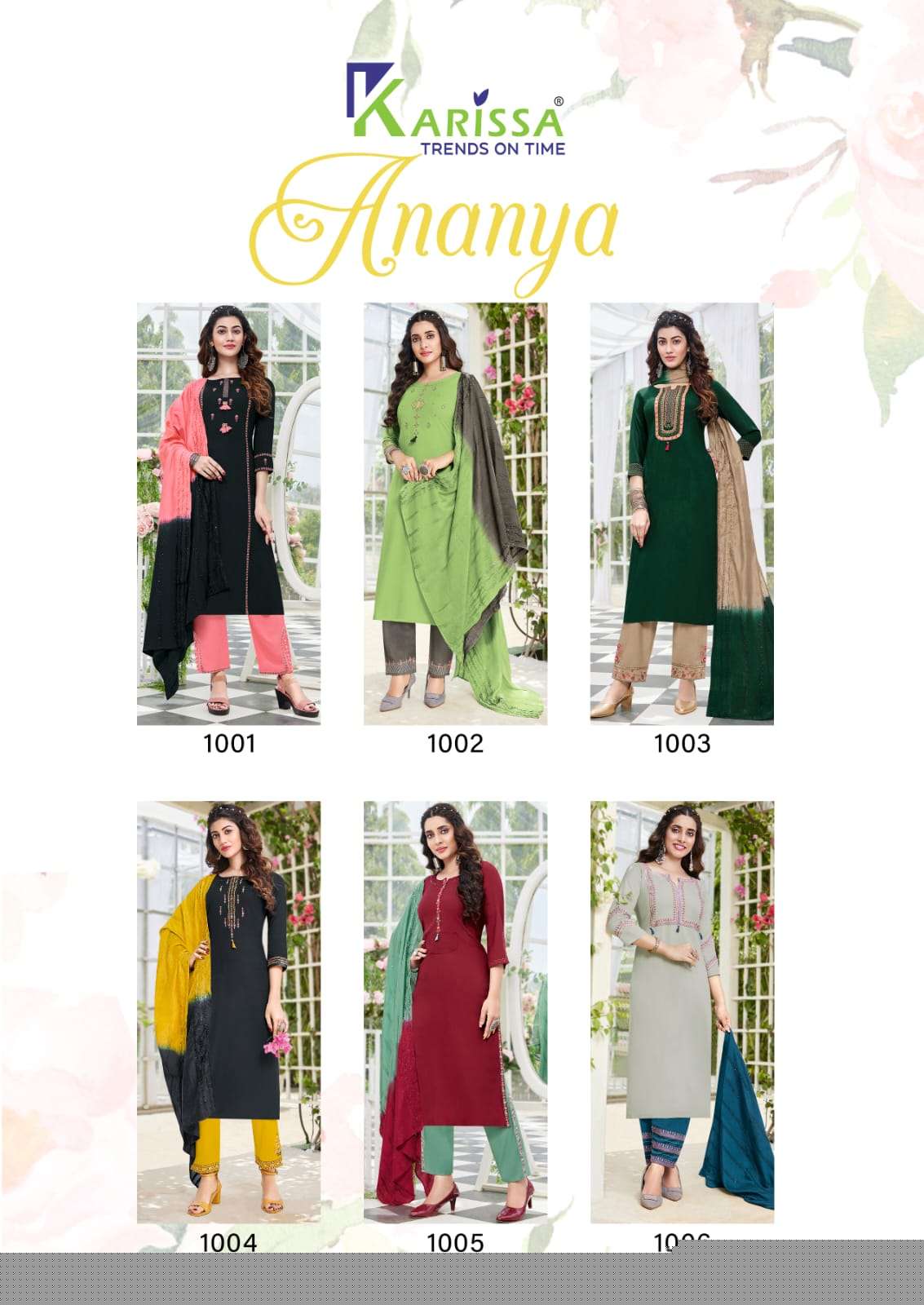 ANANYA BY KARISSA 1001 TO 1006 SERIES BEAUTIFUL SUITS COLORFUL STYLISH FANCY CASUAL WEAR & ETHNIC WEAR RAYON DRESSES AT WHOLESALE PRICE
