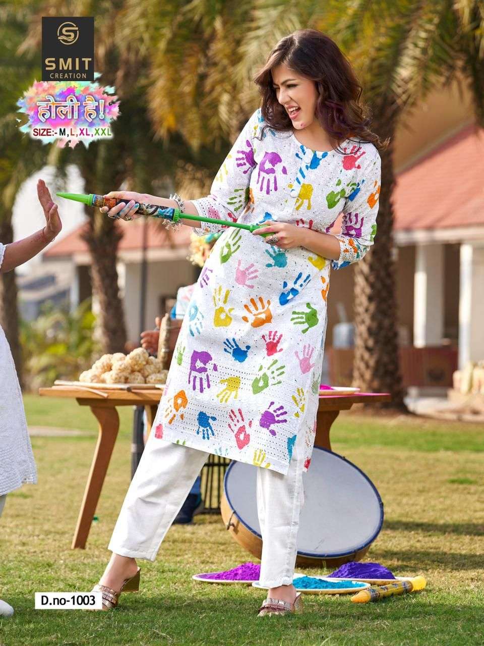 HOLI HAI BY SMIT CREATION 1001 TO 1006 SERIES DESIGNER STYLISH FANCY COLORFUL BEAUTIFUL PARTY WEAR & ETHNIC WEAR COLLECTION COTTON PRINT KURTIS AT WHOLESALE PRICE