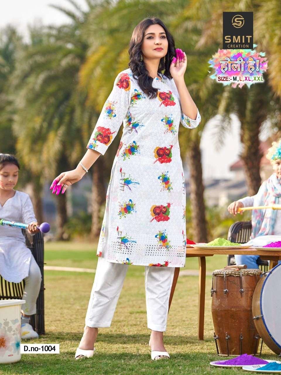 HOLI HAI BY SMIT CREATION 1001 TO 1006 SERIES DESIGNER STYLISH FANCY COLORFUL BEAUTIFUL PARTY WEAR & ETHNIC WEAR COLLECTION COTTON PRINT KURTIS AT WHOLESALE PRICE
