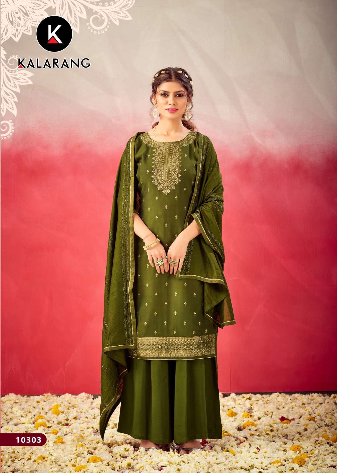 SUHASHINI BY KALARANG 10301 TO 10306 SERIES DESIGNER SHARARA SUITS COLLECTION BEAUTIFUL STYLISH COLORFUL FANCY PARTY WEAR & OCCASIONAL WEAR MUSLIN DOLA JACQUARD DRESSES AT WHOLESALE PRICE