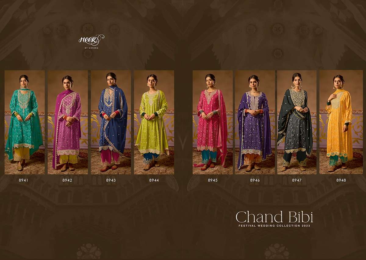 CHAND BIBI BY KIMORA FASHION 8941 TO 8948 SERIES DESIGNER SUITS COLLECTION BEAUTIFUL STYLISH COLORFUL FANCY PARTY WEAR & OCCASIONAL WEAR PURE RUSSIAN DRESSES AT WHOLESALE PRICE