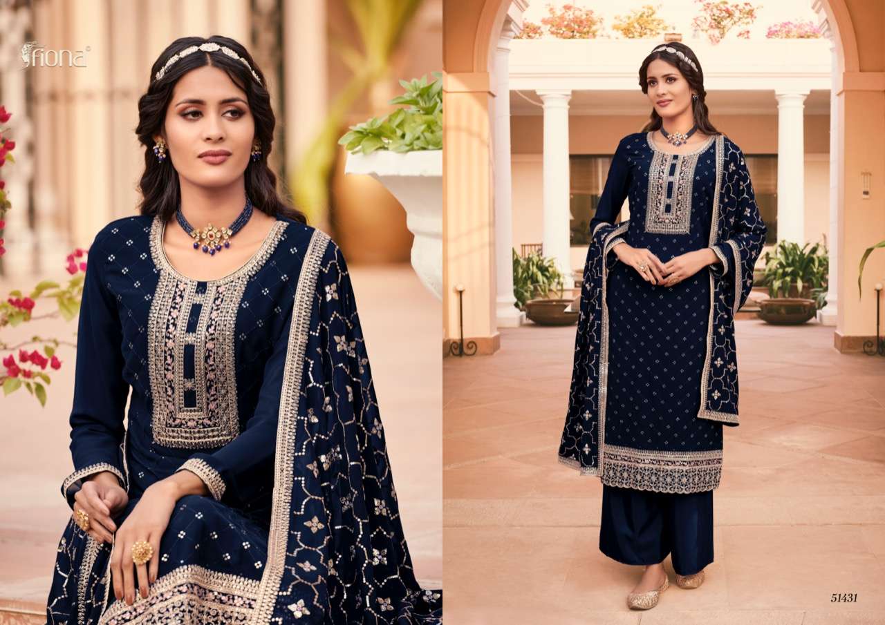 HAZEL BY FIONA 51431 TO 51434 SERIES BEAUTIFUL STYLISH SUITS FANCY COLORFUL CASUAL WEAR & ETHNIC WEAR & READY TO WEAR GEORGETTE EMBROIDERED DRESSES AT WHOLESALE PRICE