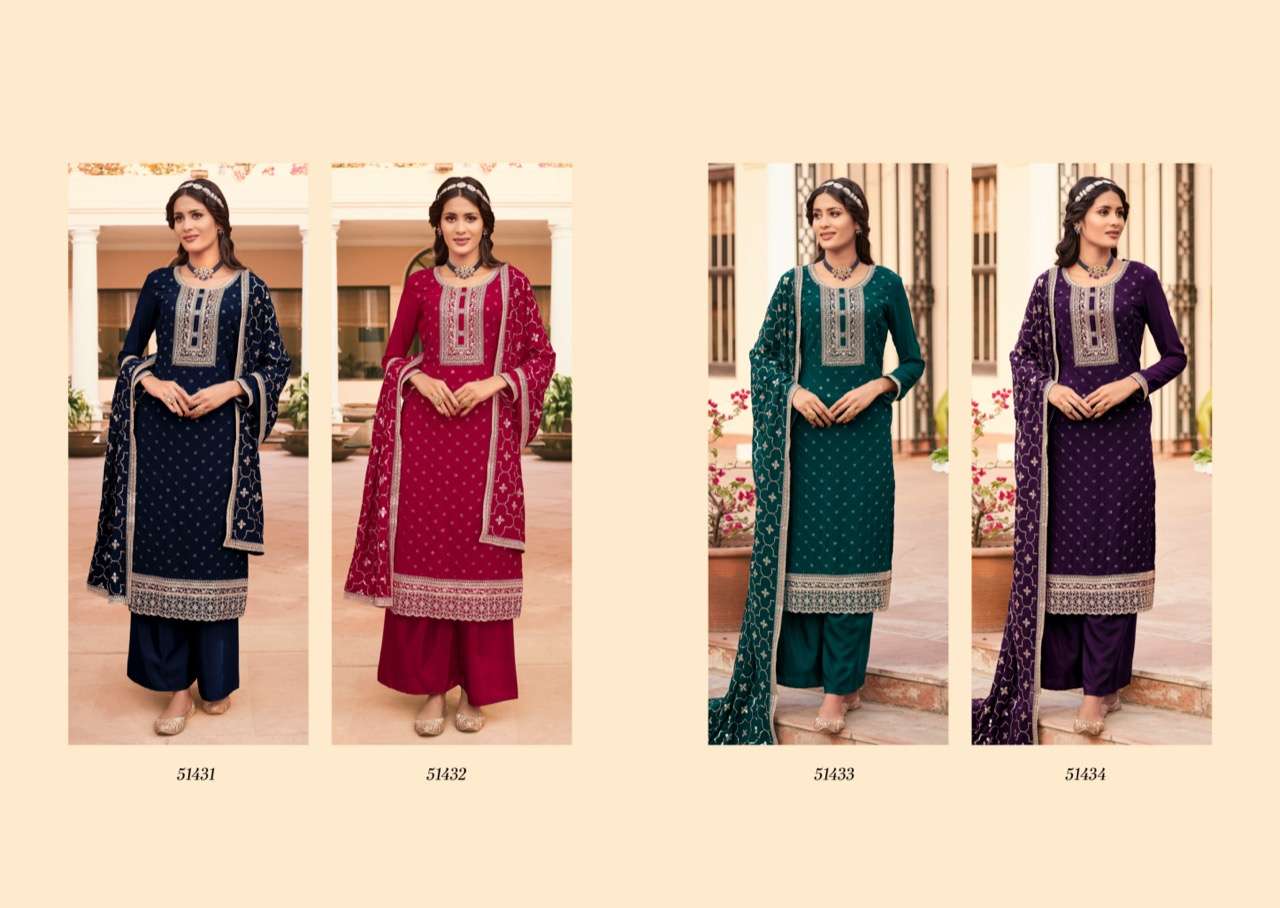 HAZEL BY FIONA 51431 TO 51434 SERIES BEAUTIFUL STYLISH SUITS FANCY COLORFUL CASUAL WEAR & ETHNIC WEAR & READY TO WEAR GEORGETTE EMBROIDERED DRESSES AT WHOLESALE PRICE