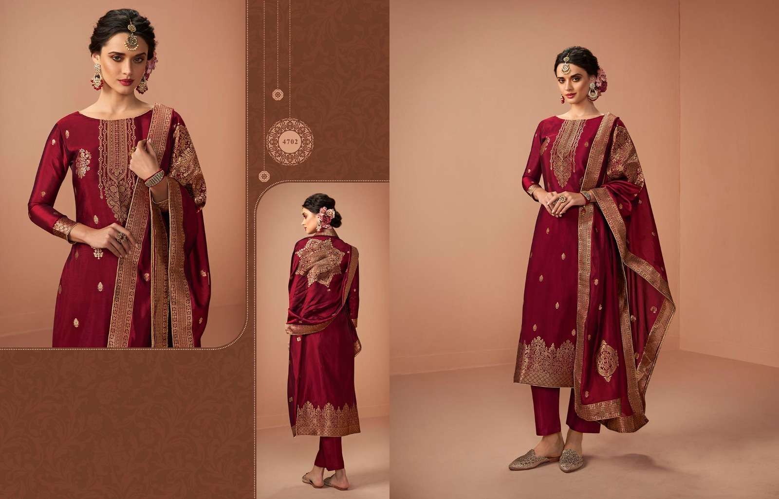 ALINA BY CHARMY 4701 TO 4706 SERIES BEAUTIFUL SUITS COLORFUL STYLISH FANCY CASUAL WEAR & ETHNIC WEAR VICHITRA SILK EMBROIDERED DRESSES AT WHOLESALE PRICE