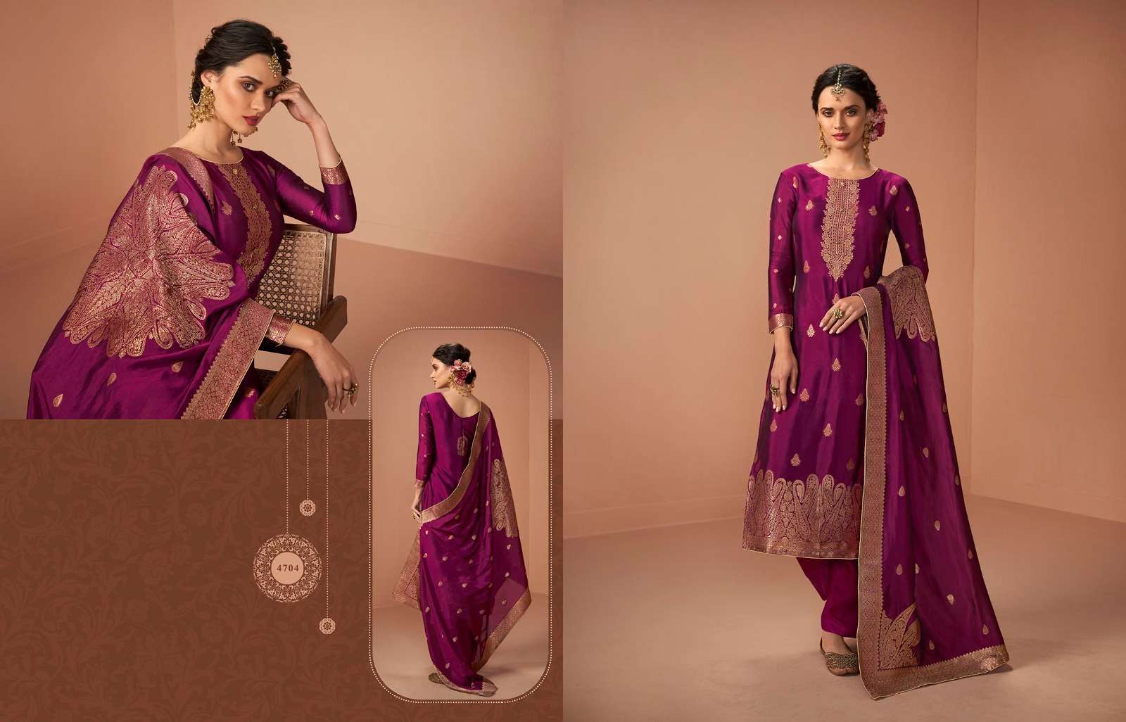 ALINA BY CHARMY 4701 TO 4706 SERIES BEAUTIFUL SUITS COLORFUL STYLISH FANCY CASUAL WEAR & ETHNIC WEAR VICHITRA SILK EMBROIDERED DRESSES AT WHOLESALE PRICE