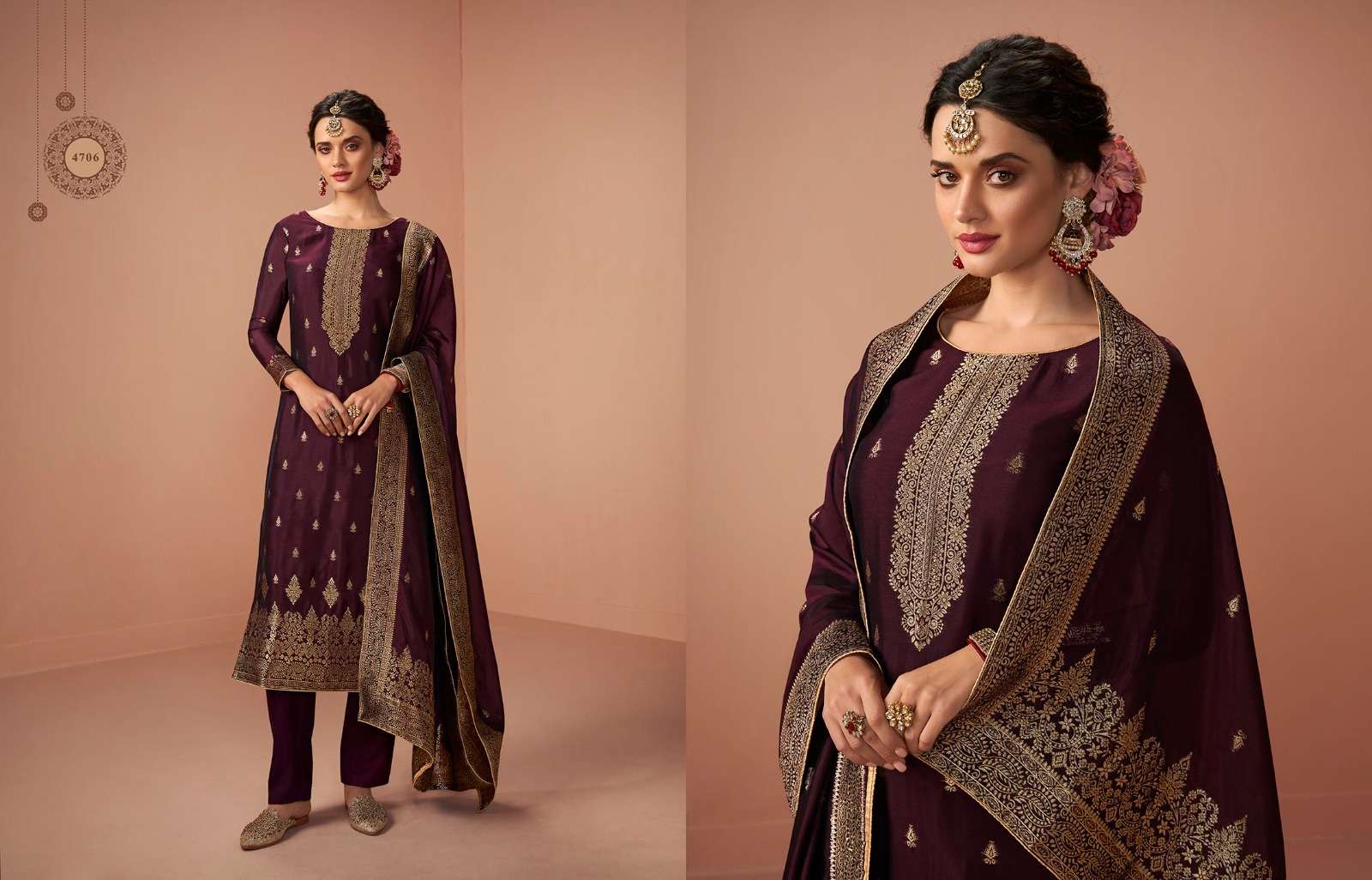 ALINA BY CHARMY 4701 TO 4706 SERIES BEAUTIFUL SUITS COLORFUL STYLISH FANCY CASUAL WEAR & ETHNIC WEAR VICHITRA SILK EMBROIDERED DRESSES AT WHOLESALE PRICE