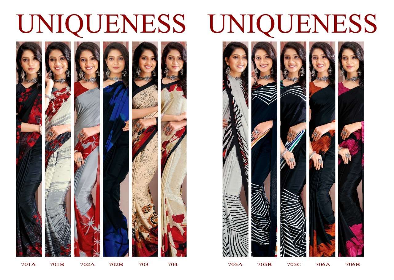 Uniqueness By Sushma Indian Traditional Wear Collection Beautiful Stylish Fancy Colorful Party Wear & Occasional Wear Crepe Sarees At Wholesale Price