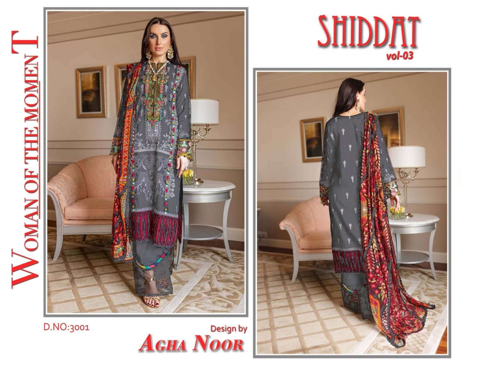 Shiddat Vol-3 By Agha Noor 3001 To 3010 Series Beautiful Stylish Pakistani Suits Fancy Colorful Casual Wear & Ethnic Wear & Ready To Wear Jam Satin Cotton Embroidered Dresses At Wholesale Price
