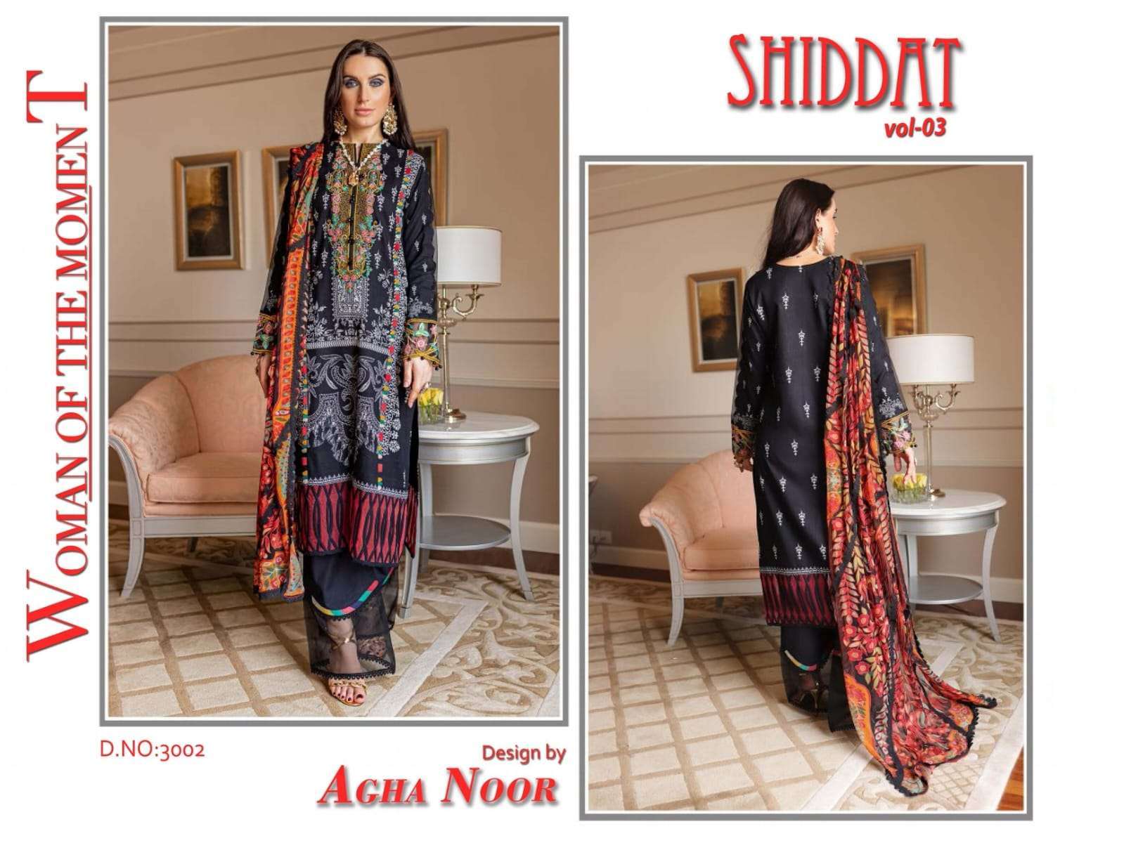 Shiddat Vol-3 By Agha Noor 3001 To 3010 Series Beautiful Stylish Pakistani Suits Fancy Colorful Casual Wear & Ethnic Wear & Ready To Wear Jam Satin Cotton Embroidered Dresses At Wholesale Price