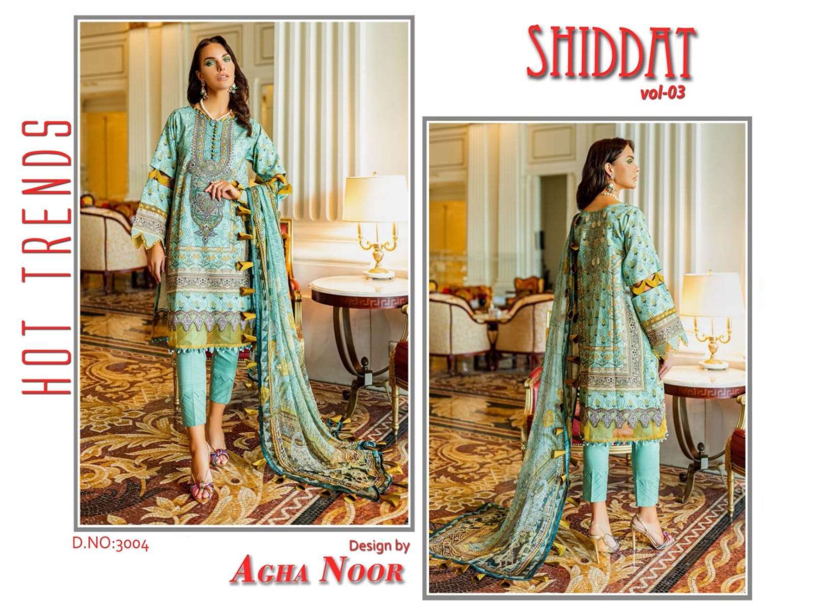 Shiddat Vol-3 By Agha Noor 3001 To 3010 Series Beautiful Stylish Pakistani Suits Fancy Colorful Casual Wear & Ethnic Wear & Ready To Wear Jam Satin Cotton Embroidered Dresses At Wholesale Price