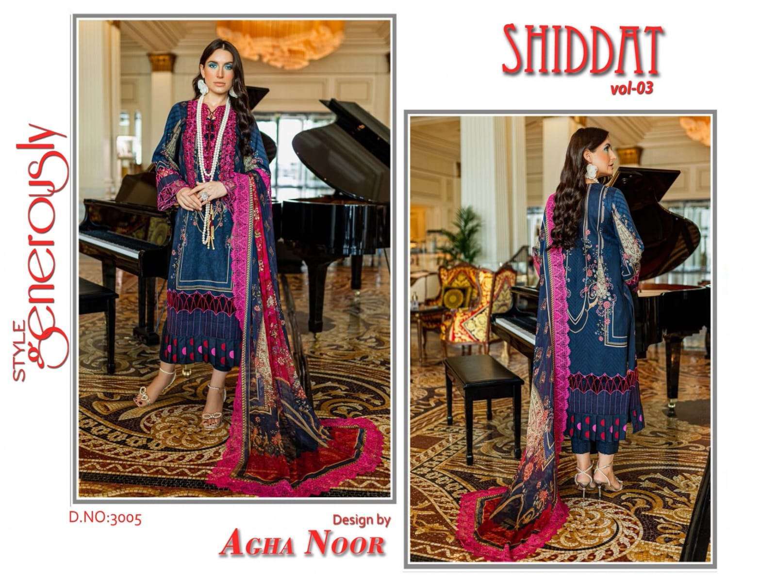 Shiddat Vol-3 By Agha Noor 3001 To 3010 Series Beautiful Stylish Pakistani Suits Fancy Colorful Casual Wear & Ethnic Wear & Ready To Wear Jam Satin Cotton Embroidered Dresses At Wholesale Price