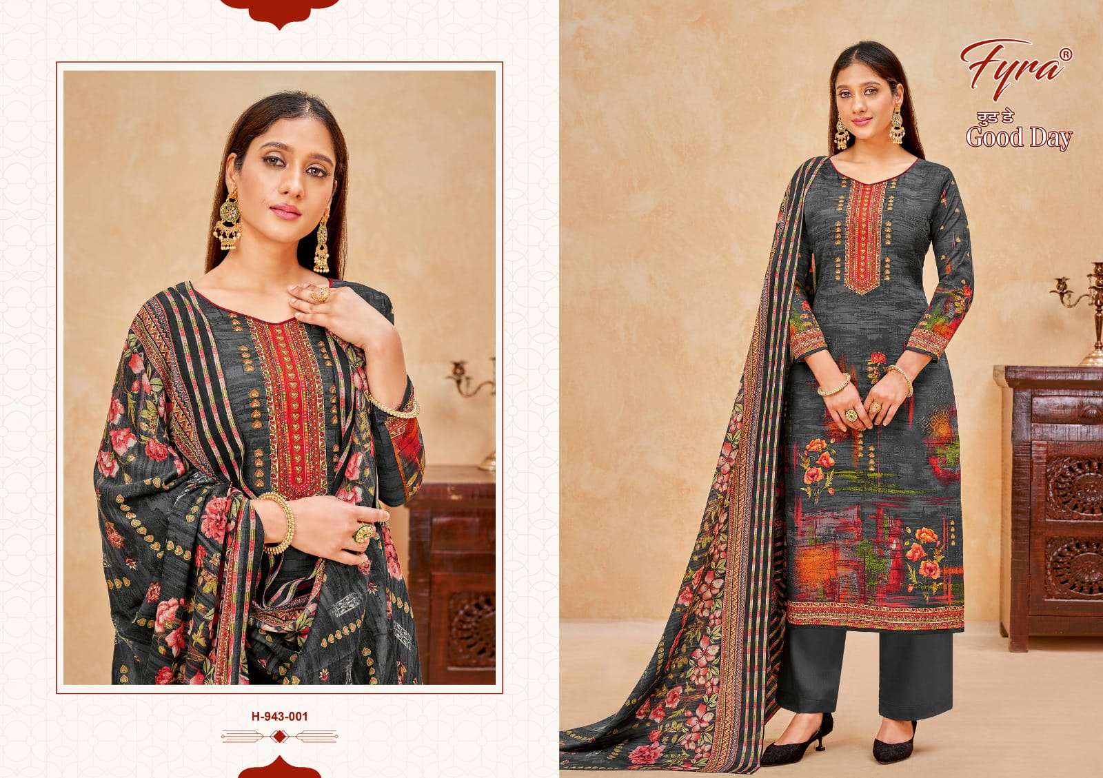 GOOD DAY 943 SERIES BY FYRA 943-001 TO 943-010 SERIES BEAUTIFUL SUITS COLORFUL STYLISH FANCY CASUAL WEAR & ETHNIC WEAR PURE COTTON PRINT DRESSES AT WHOLESALE PRICE