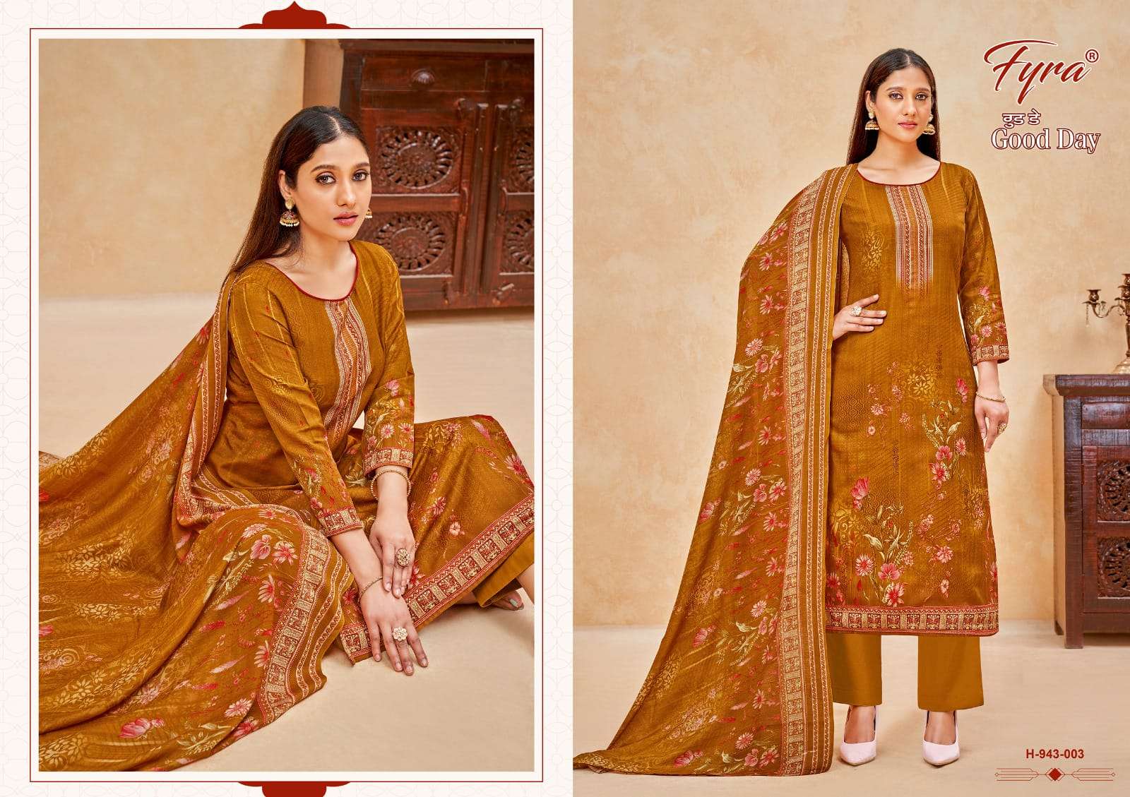 GOOD DAY 943 SERIES BY FYRA 943-001 TO 943-010 SERIES BEAUTIFUL SUITS COLORFUL STYLISH FANCY CASUAL WEAR & ETHNIC WEAR PURE COTTON PRINT DRESSES AT WHOLESALE PRICE