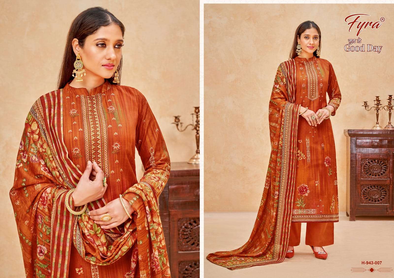 GOOD DAY 943 SERIES BY FYRA 943-001 TO 943-010 SERIES BEAUTIFUL SUITS COLORFUL STYLISH FANCY CASUAL WEAR & ETHNIC WEAR PURE COTTON PRINT DRESSES AT WHOLESALE PRICE