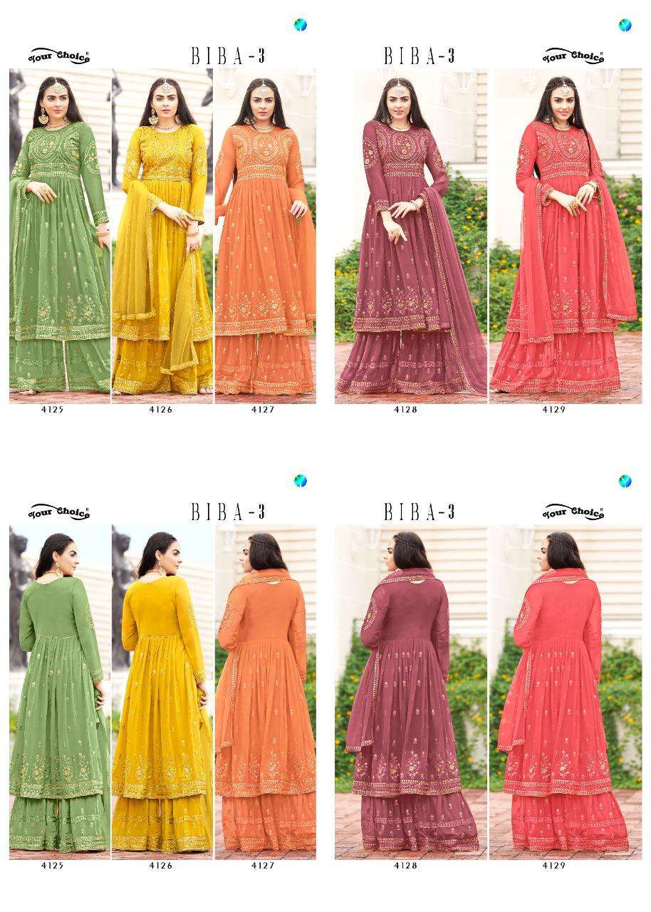 Biba Vol-3 By Your Choice 4125 To 4129 Series Beautiful Sharara Suits Colorful Stylish Fancy Casual Wear & Ethnic Wear Pure Georgette Dresses At Wholesale Price