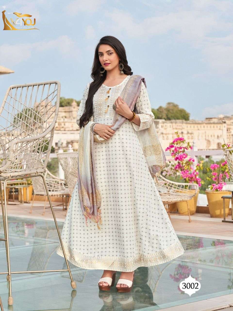 ANUPAMA BY V4YOU 3001 TO 3008 SERIES BEAUTIFUL STYLISH FANCY COLORFUL CASUAL WEAR & ETHNIC WEAR DOLA SILK GOWNS WITH DUPATTA AT WHOLESALE PRICE