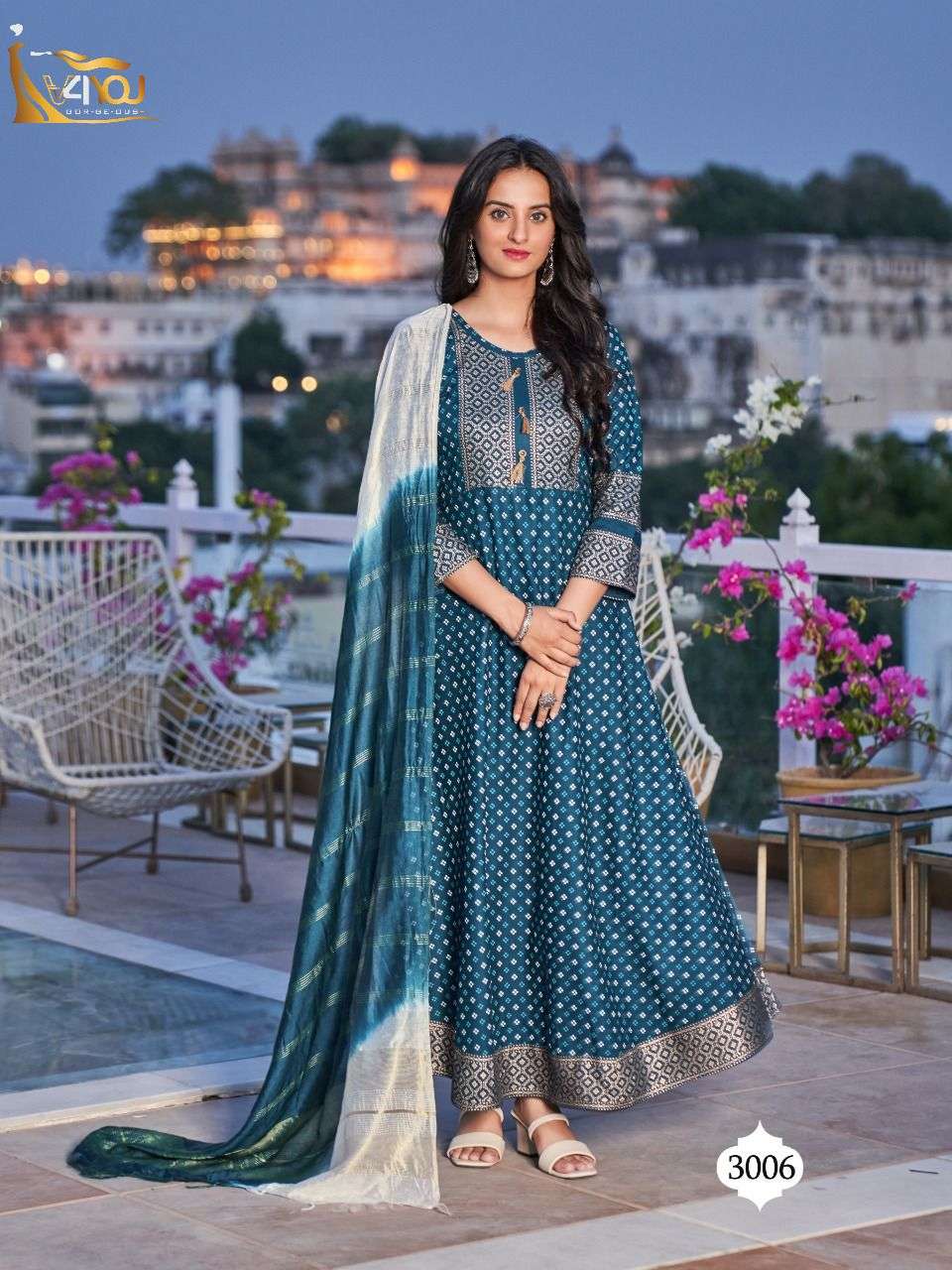ANUPAMA BY V4YOU 3001 TO 3008 SERIES BEAUTIFUL STYLISH FANCY COLORFUL CASUAL WEAR & ETHNIC WEAR DOLA SILK GOWNS WITH DUPATTA AT WHOLESALE PRICE