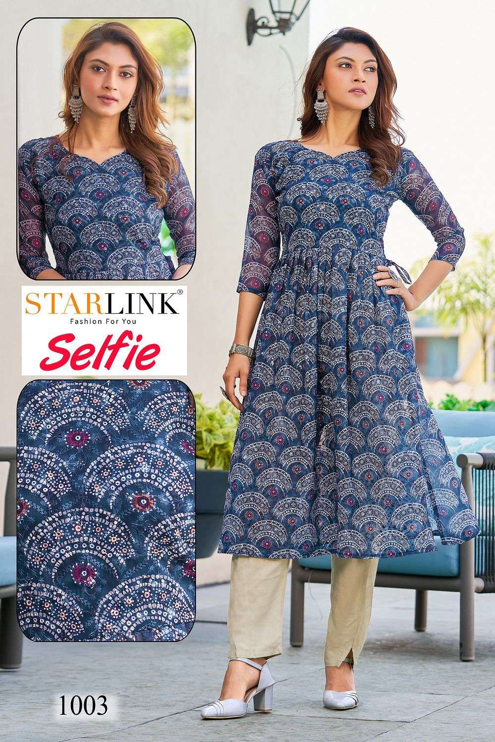 SELFIE BY STARLINK 1001 TO 1008 SERIES DESIGNER STYLISH FANCY COLORFUL BEAUTIFUL PARTY WEAR & ETHNIC WEAR COLLECTION GEORGETTE PRINT KURTIS AT WHOLESALE PRICE