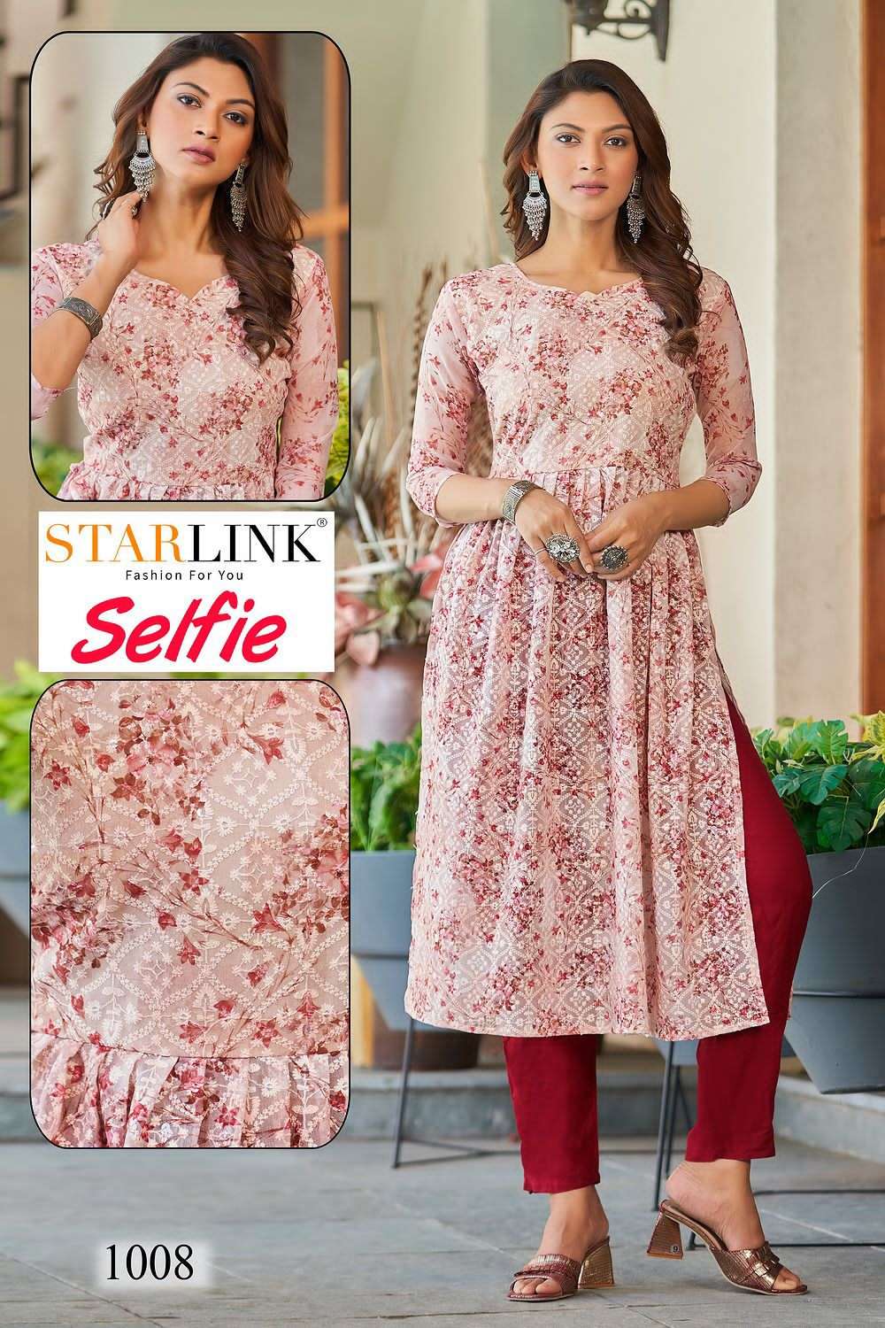 SELFIE BY STARLINK 1001 TO 1008 SERIES DESIGNER STYLISH FANCY COLORFUL BEAUTIFUL PARTY WEAR & ETHNIC WEAR COLLECTION GEORGETTE PRINT KURTIS AT WHOLESALE PRICE