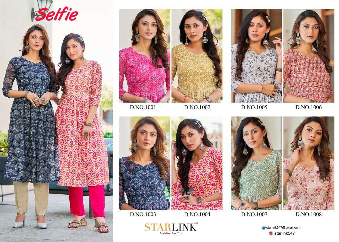 SELFIE BY STARLINK 1001 TO 1008 SERIES DESIGNER STYLISH FANCY COLORFUL BEAUTIFUL PARTY WEAR & ETHNIC WEAR COLLECTION GEORGETTE PRINT KURTIS AT WHOLESALE PRICE