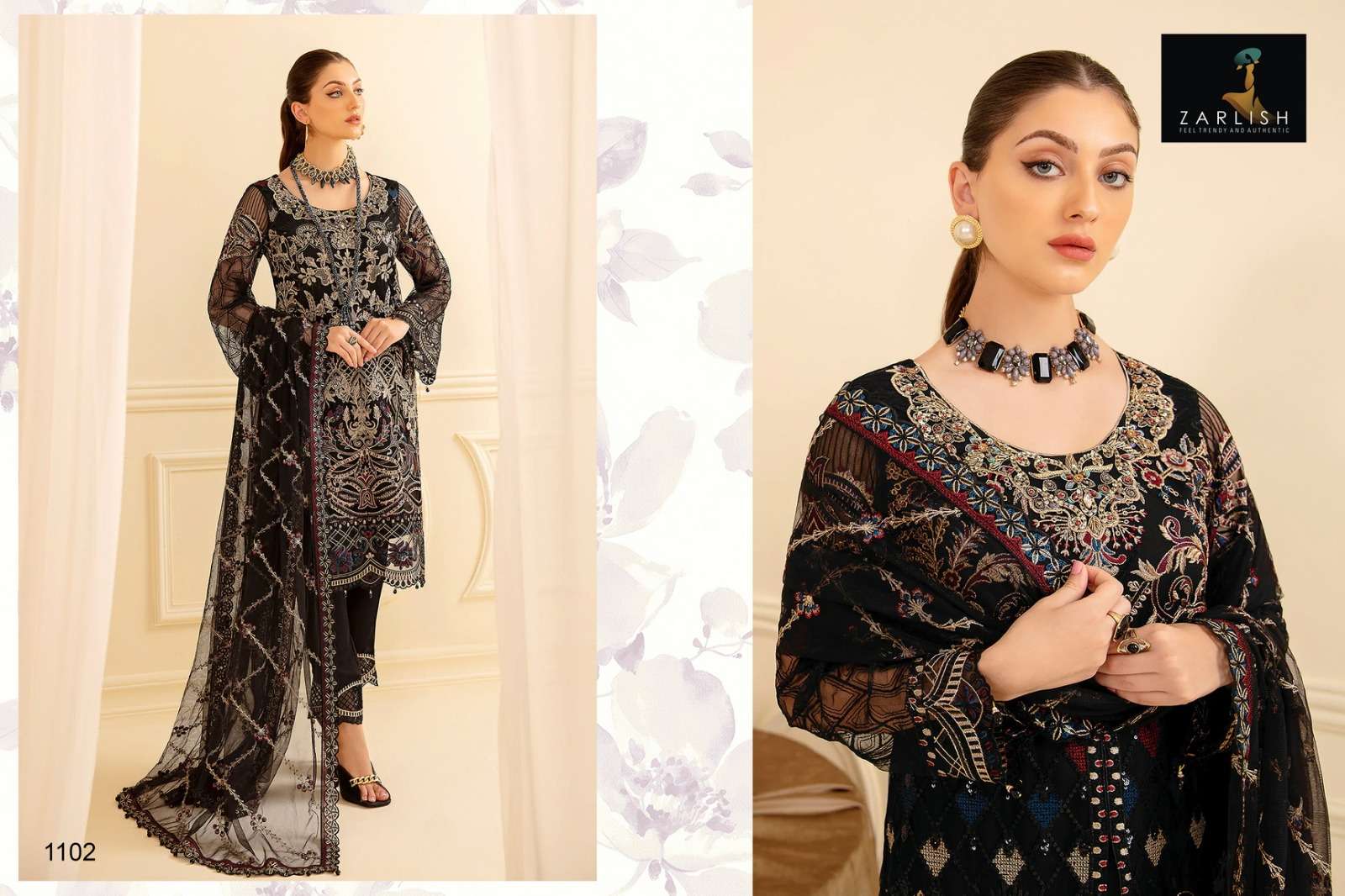 RANGOON VOL-1 BY ZARLISH 1101 TO 1103 SERIES BEAUTIFUL PAKISTANI SUITS COLORFUL STYLISH FANCY CASUAL WEAR & ETHNIC WEAR GEORGETTE EMBROIDERED DRESSES AT WHOLESALE PRICE