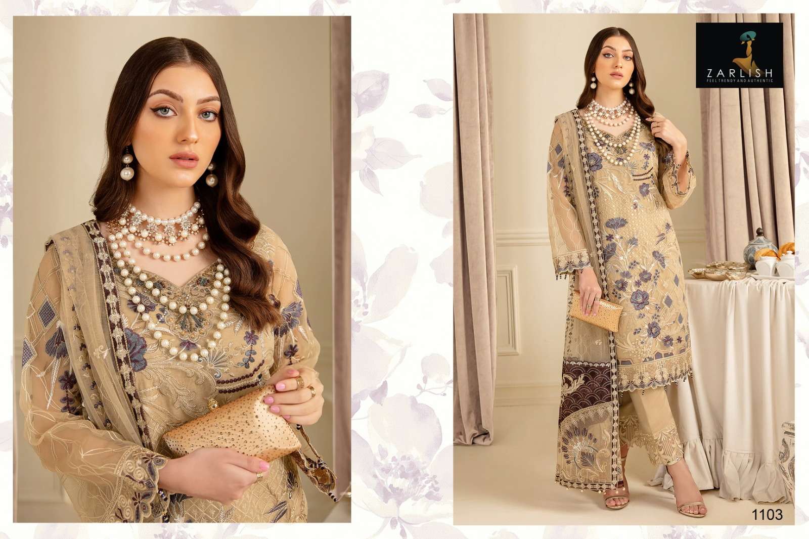 RANGOON VOL-1 BY ZARLISH 1101 TO 1103 SERIES BEAUTIFUL PAKISTANI SUITS COLORFUL STYLISH FANCY CASUAL WEAR & ETHNIC WEAR GEORGETTE EMBROIDERED DRESSES AT WHOLESALE PRICE