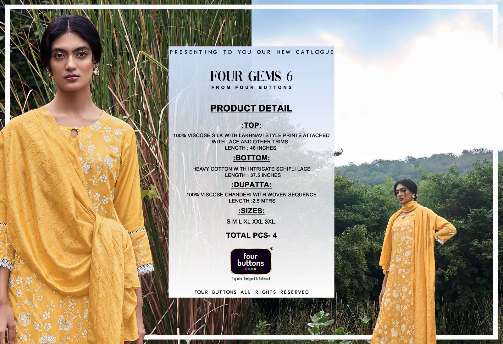 FOUR GEMS VOL-6 BY FOUR BUTTONS 3031 TO 3034 SERIES BEAUTIFUL SUITS COLORFUL STYLISH FANCY CASUAL WEAR & ETHNIC WEAR PURE VISCOSE SILK DRESSES AT WHOLESALE PRICE
