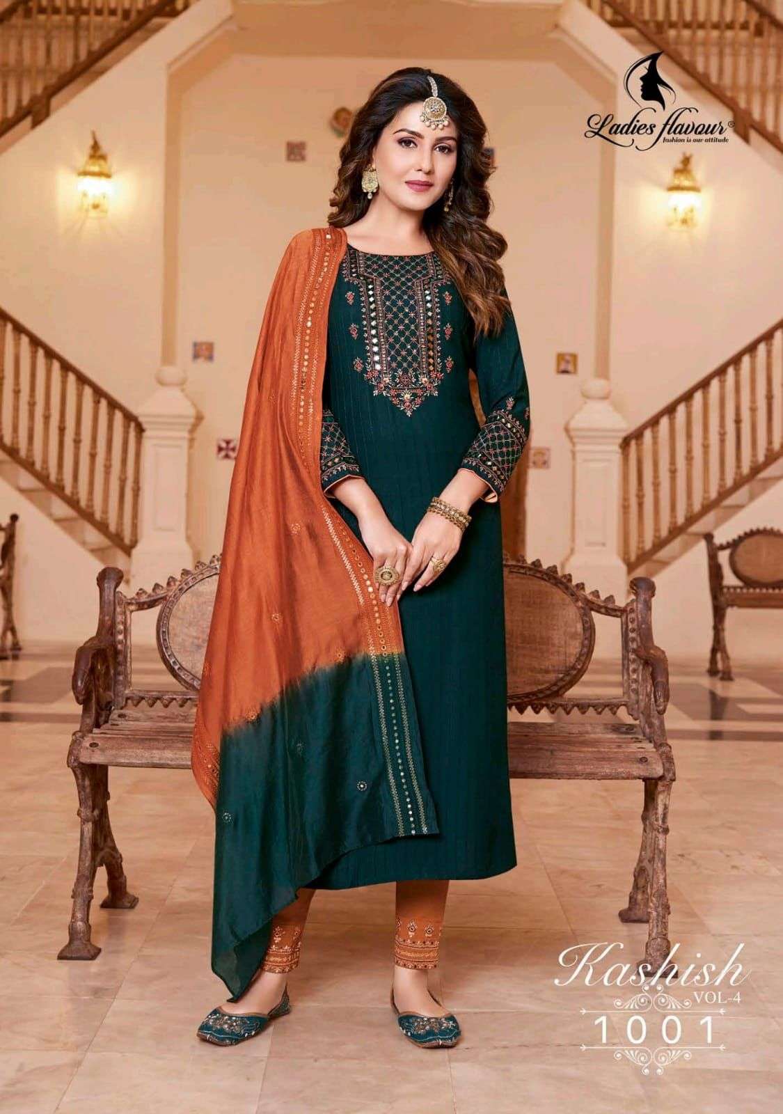 KASHISH VOL-4 BY LADIES FLAVOUR 1001 TO 1006 SERIES BEAUTIFUL INDIAN SUITS COLORFUL STYLISH FANCY CASUAL WEAR & ETHNIC WEAR PURE RAYON EMBROIDERED DRESSES AT WHOLESALE PRICE