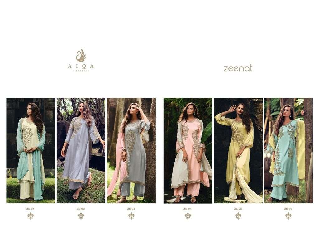 Zeenat By Aiqa 01 To 06 Series Beautiful Festive Suits Colorful Stylish Fancy Casual Wear & Ethnic Wear Prue Silk Satin Dresses At Wholesale Price