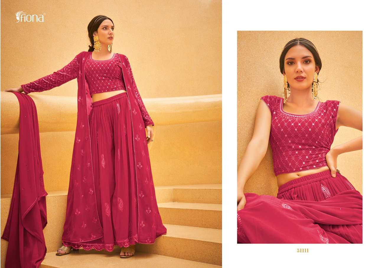 CROP TOP BY FIONA 51111 TO 51114 SERIES BEAUTIFUL SHARARA SUITS COLORFUL STYLISH FANCY CASUAL WEAR & ETHNIC WEAR GEORGETTE EMBROIDERED DRESSES AT WHOLESALE PRICE
