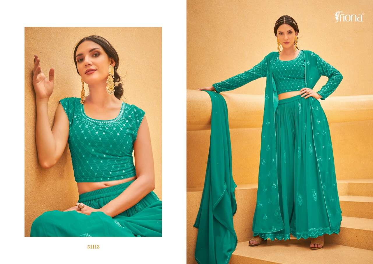 CROP TOP BY FIONA 51111 TO 51114 SERIES BEAUTIFUL SHARARA SUITS COLORFUL STYLISH FANCY CASUAL WEAR & ETHNIC WEAR GEORGETTE EMBROIDERED DRESSES AT WHOLESALE PRICE