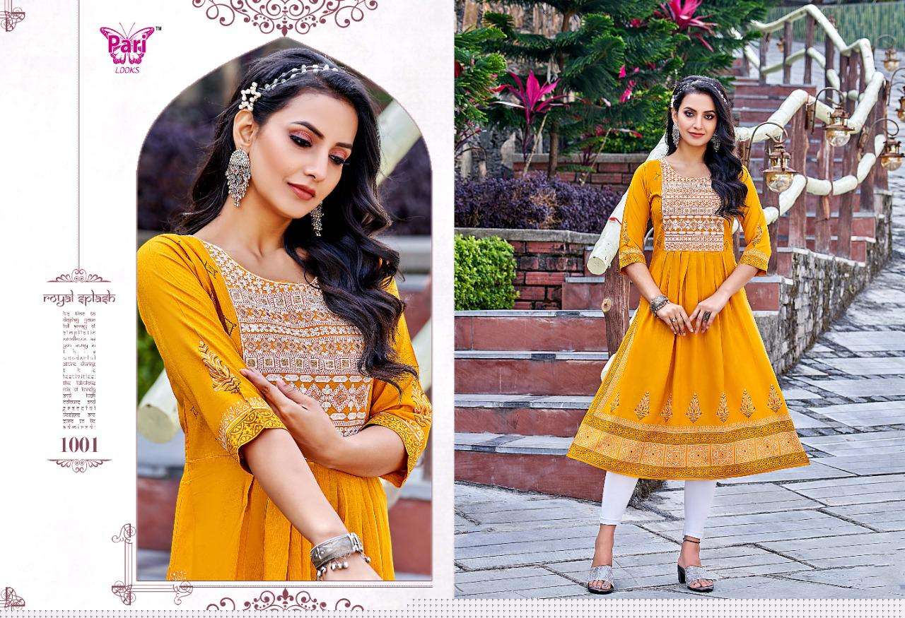 NAVYA VOL-2 BY PARI 1001 TO 1006 SERIES DESIGNER STYLISH FANCY COLORFUL BEAUTIFUL PARTY WEAR & ETHNIC WEAR COLLECTION RAYON PRINT KURTIS AT WHOLESALE PRICE