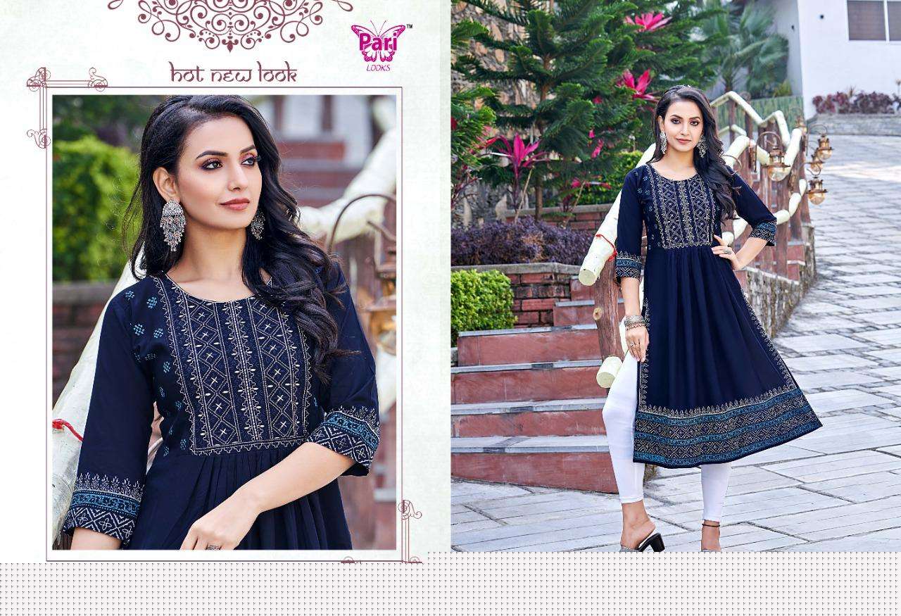 NAVYA VOL-2 BY PARI 1001 TO 1006 SERIES DESIGNER STYLISH FANCY COLORFUL BEAUTIFUL PARTY WEAR & ETHNIC WEAR COLLECTION RAYON PRINT KURTIS AT WHOLESALE PRICE
