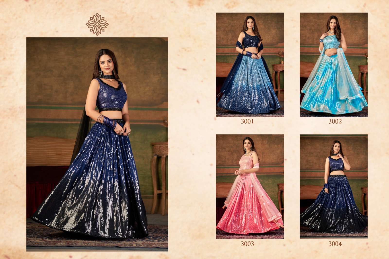 AAKRUT VOL-3 BY TEJASVEE 3001 TO 3004 SERIES INDIAN TRADITIONAL BEAUTIFUL STYLISH DESIGNER BANARASI SILK JACQUARD EMBROIDERED PARTY WEAR PURE GEORGETTE LEHENGAS AT WHOLESALE PRICE
