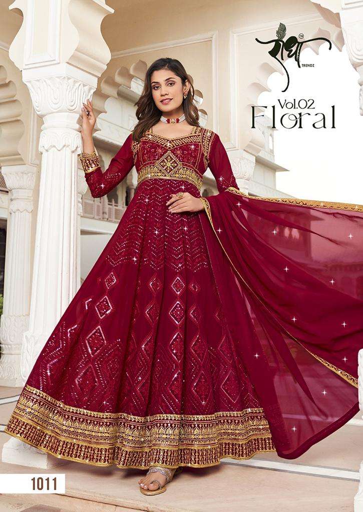 Floral Vol-2 By Radha Trendz 1011 To 1014 Series Designer Anarkali Suits Collection Beautiful Stylish Fancy Colorful Party Wear & Occasional Wear Georgette Embroidered Dresses At Wholesale Price