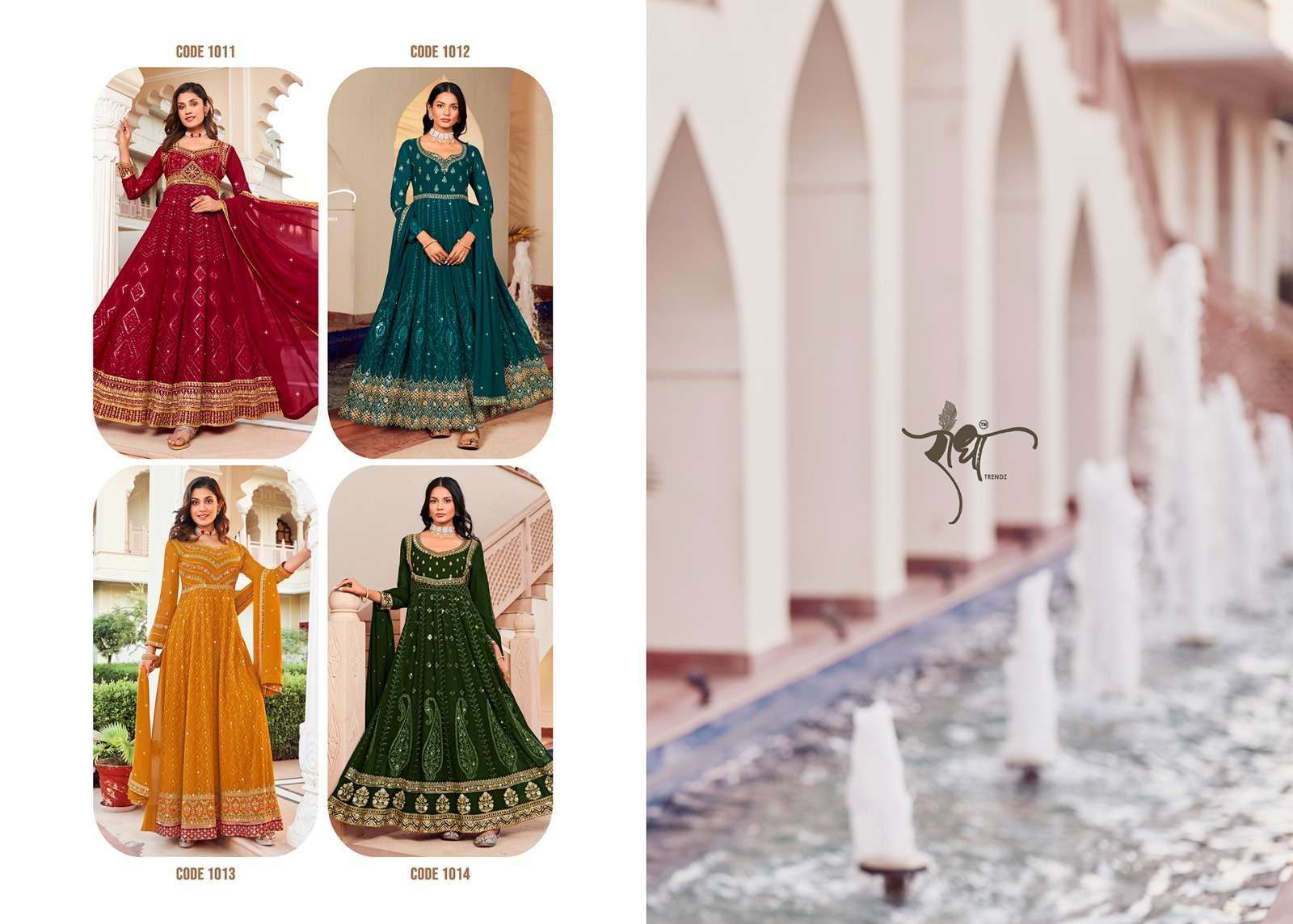 Floral Vol-2 By Radha Trendz 1011 To 1014 Series Designer Anarkali Suits Collection Beautiful Stylish Fancy Colorful Party Wear & Occasional Wear Georgette Embroidered Dresses At Wholesale Price