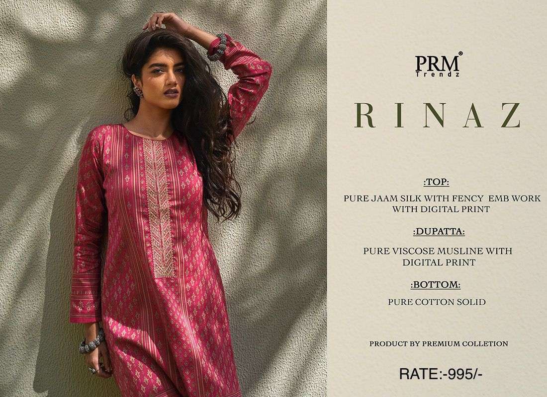 RINAZ BY PRM TRENDZ 5130 TO 5137 SERIES BEAUTIFUL SUITS COLORFUL STYLISH FANCY CASUAL WEAR & ETHNIC WEAR PURE JAM SILK DRESSES AT WHOLESALE PRICE