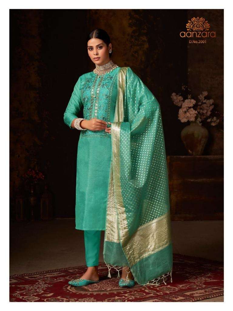 AANZARA 2001 SERIES BY AANZARA 2001 TO 2004 SERIES BEAUTIFUL SUITS COLORFUL STYLISH FANCY CASUAL WEAR & ETHNIC WEAR PURE DOLA SILK EMBROIDERY DRESSES AT WHOLESALE PRICE