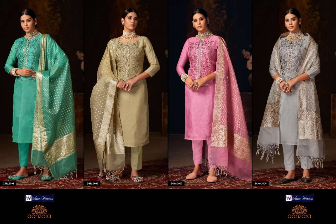 AANZARA 2001 SERIES BY AANZARA 2001 TO 2004 SERIES BEAUTIFUL SUITS COLORFUL STYLISH FANCY CASUAL WEAR & ETHNIC WEAR PURE DOLA SILK EMBROIDERY DRESSES AT WHOLESALE PRICE