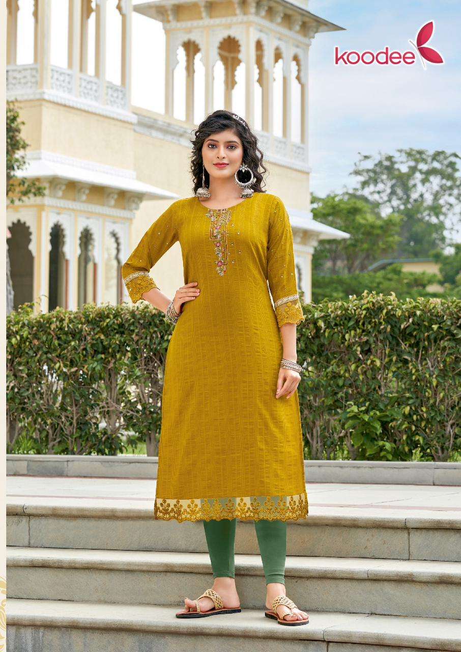 Juhi Vol-1 By Koodee 1001 To 1006 Series Designer Stylish Fancy Colorful Beautiful Party Wear & Ethnic Wear Collection Chinnon Embroidered Kurtis At Wholesale Price