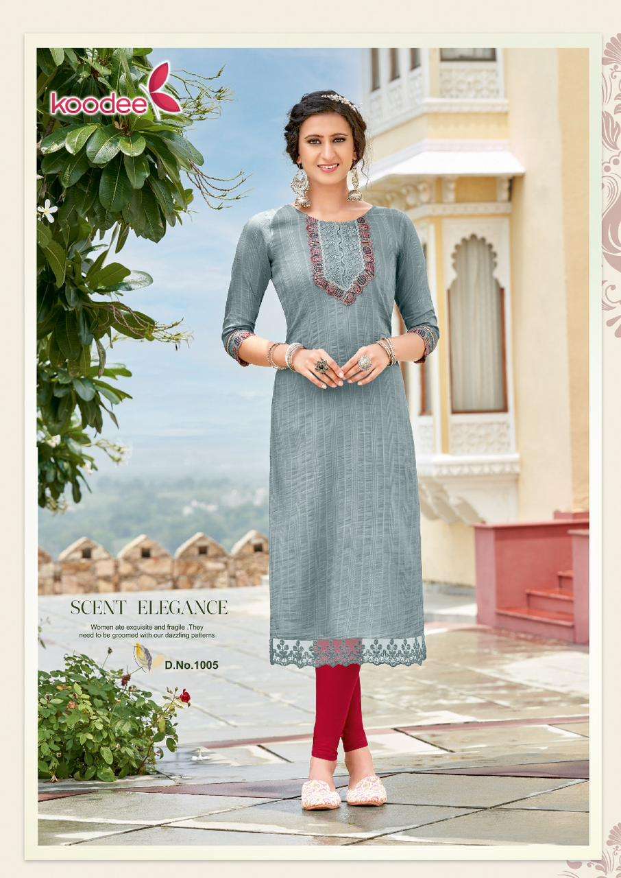 Juhi Vol-1 By Koodee 1001 To 1006 Series Designer Stylish Fancy Colorful Beautiful Party Wear & Ethnic Wear Collection Chinnon Embroidered Kurtis At Wholesale Price