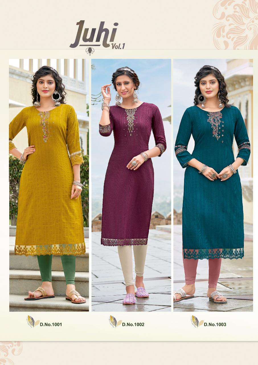 Juhi Vol-1 By Koodee 1001 To 1006 Series Designer Stylish Fancy Colorful Beautiful Party Wear & Ethnic Wear Collection Chinnon Embroidered Kurtis At Wholesale Price