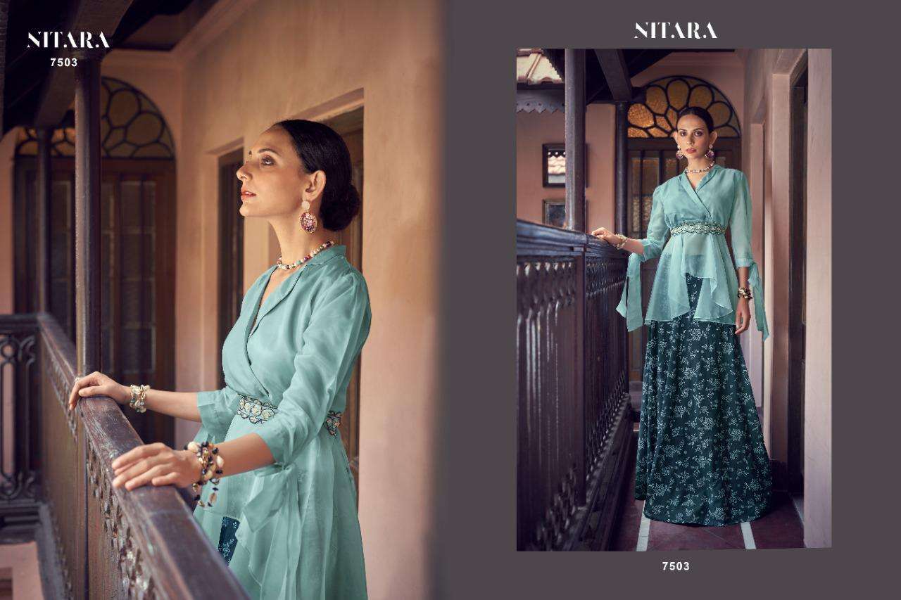 SPARKLES VOL-11 BY NITARA 7501 TO 7506 SERIES DESIGNER STYLISH FANCY COLORFUL BEAUTIFUL PARTY WEAR & ETHNIC WEAR COLLECTION ORGANZA TOPS WITH BOTTOM AT WHOLESALE PRICE
