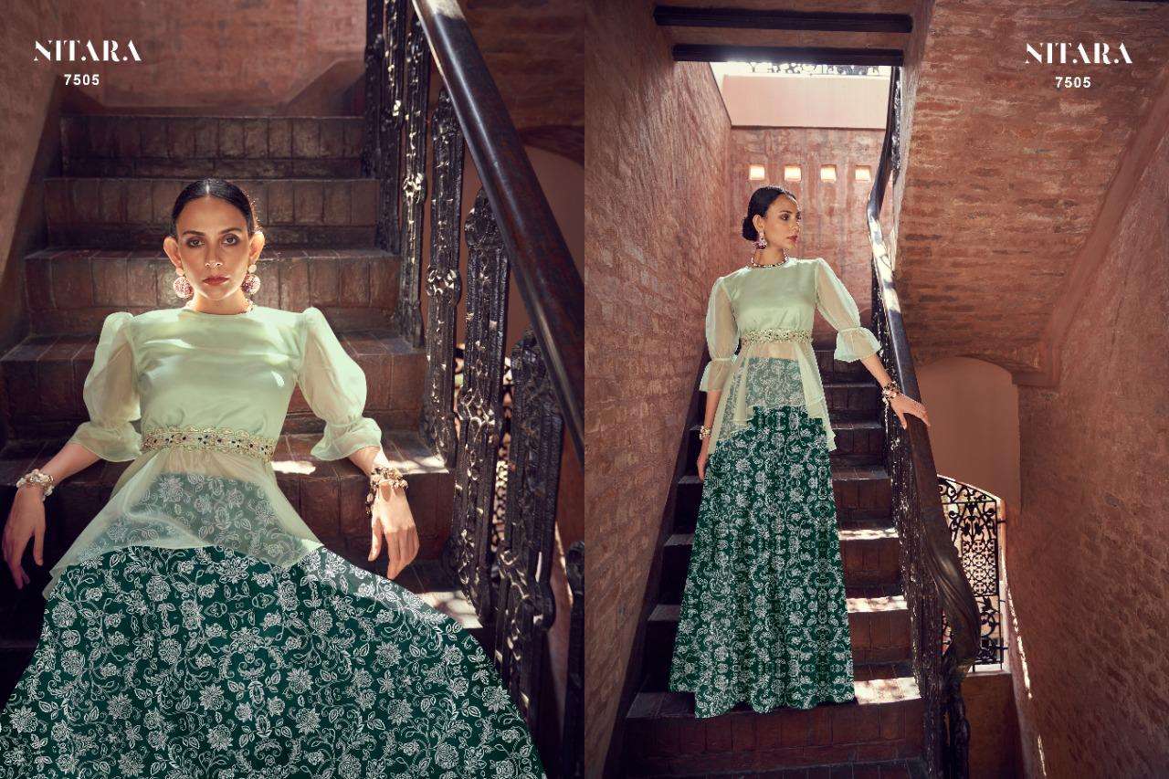 SPARKLES VOL-11 BY NITARA 7501 TO 7506 SERIES DESIGNER STYLISH FANCY COLORFUL BEAUTIFUL PARTY WEAR & ETHNIC WEAR COLLECTION ORGANZA TOPS WITH BOTTOM AT WHOLESALE PRICE