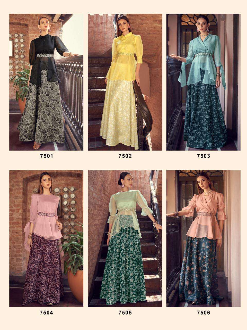 SPARKLES VOL-11 BY NITARA 7501 TO 7506 SERIES DESIGNER STYLISH FANCY COLORFUL BEAUTIFUL PARTY WEAR & ETHNIC WEAR COLLECTION ORGANZA TOPS WITH BOTTOM AT WHOLESALE PRICE