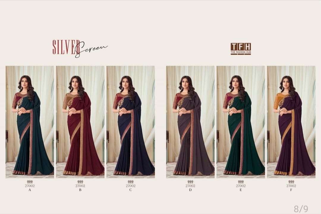 Silver Screen 27002 Colours By Tfh 27002-A To 27002-F Series Indian Traditional Wear Collection Beautiful Stylish Fancy Colorful Party Wear & Occasional Wear Silk Sarees At Wholesale Price