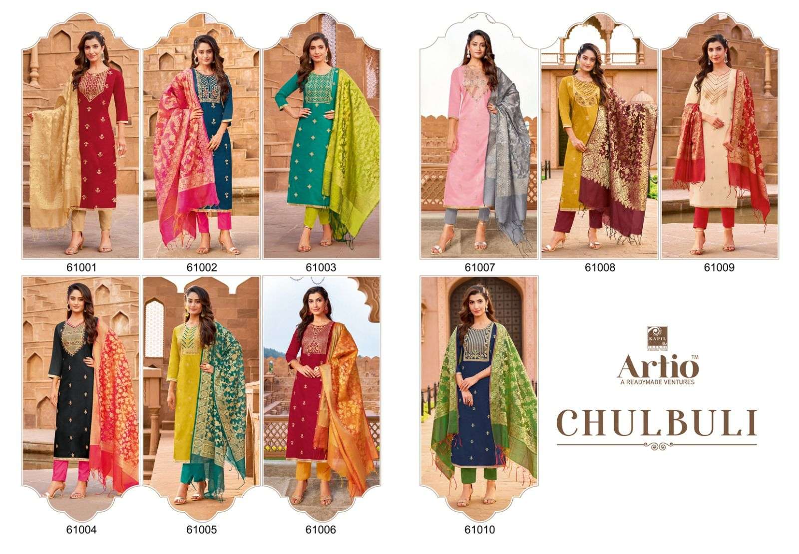 CHULBULI BY ARTIO 61001 TO 61010 SERIES BEAUTIFUL SUITS COLORFUL STYLISH FANCY CASUAL WEAR & ETHNIC WEAR PURE COTTON SILK DRESSES AT WHOLESALE PRICE