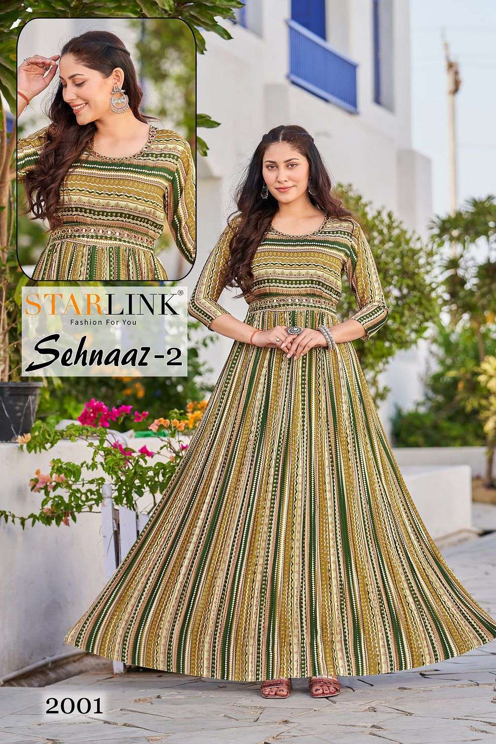 SEHNAAZ VOL-2 BY STARLINK 2001 TO 2008 SERIES DESIGNER STYLISH FANCY COLORFUL BEAUTIFUL PARTY WEAR & ETHNIC WEAR COLLECTION CHINNON DIGITAL PRINT GOWNS AT WHOLESALE PRICE