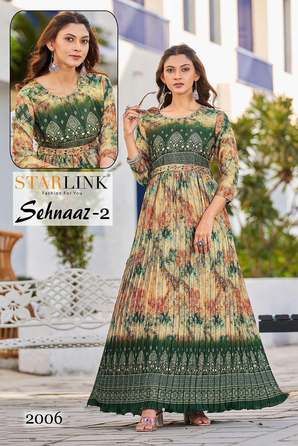 SEHNAAZ VOL-2 BY STARLINK 2001 TO 2008 SERIES DESIGNER STYLISH FANCY COLORFUL BEAUTIFUL PARTY WEAR & ETHNIC WEAR COLLECTION CHINNON DIGITAL PRINT GOWNS AT WHOLESALE PRICE