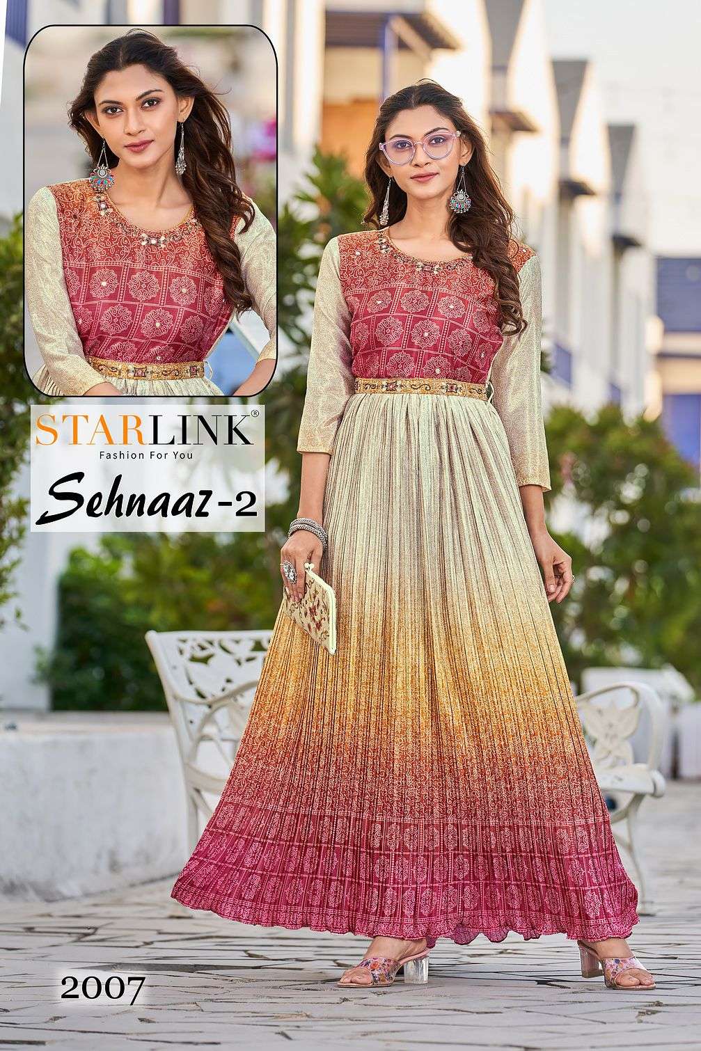 SEHNAAZ VOL-2 BY STARLINK 2001 TO 2008 SERIES DESIGNER STYLISH FANCY COLORFUL BEAUTIFUL PARTY WEAR & ETHNIC WEAR COLLECTION CHINNON DIGITAL PRINT GOWNS AT WHOLESALE PRICE
